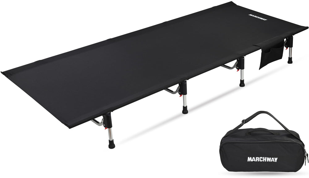 Marchway camping cot compact folded bag demonstrates ultralight portability for travel.