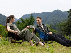 MARCHWAY folding chair being set up easily at campsite for quick outdoor seating.