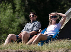 MARCHWAY ultralight folding chair bright blue open seat for campsite seating.
