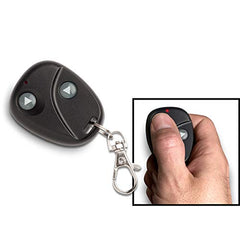 MarCum remote fob buttons close-up showing two-button control for quick operation.