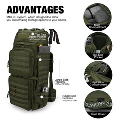 Mardingtop 75L MOLLE backpack back view highlights chest straps for load stability