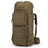 Mardingtop 75L MOLLE hiking backpack with rain cover for rugged camping and trekking.