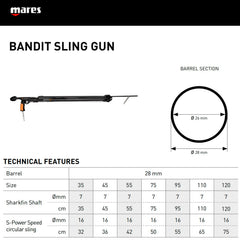 Mares Bandit Sling 16mm S-Power sling boosts propulsion and range for dives