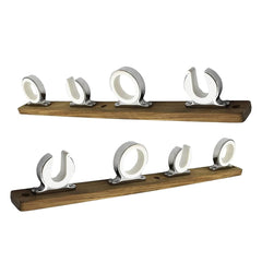 MARINE CITY 4-rod teak-base rack keeps rods secure on boats.