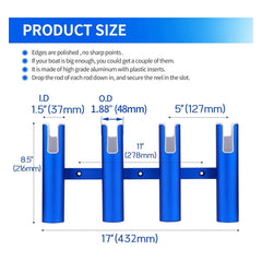 Close-up of aluminum rod holder showing blue matte finish