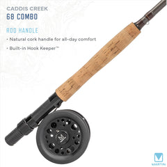 Two-piece 9-foot fiberglass rod in the Martin Caddis Creek package