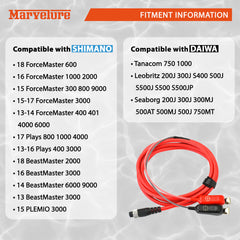 MARVELURE 10ft power cord cable for Daiwa Leobritz reels in red