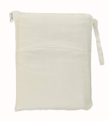 Marycrafts mulberry silk liner folded in its travel pouch for compact portability.