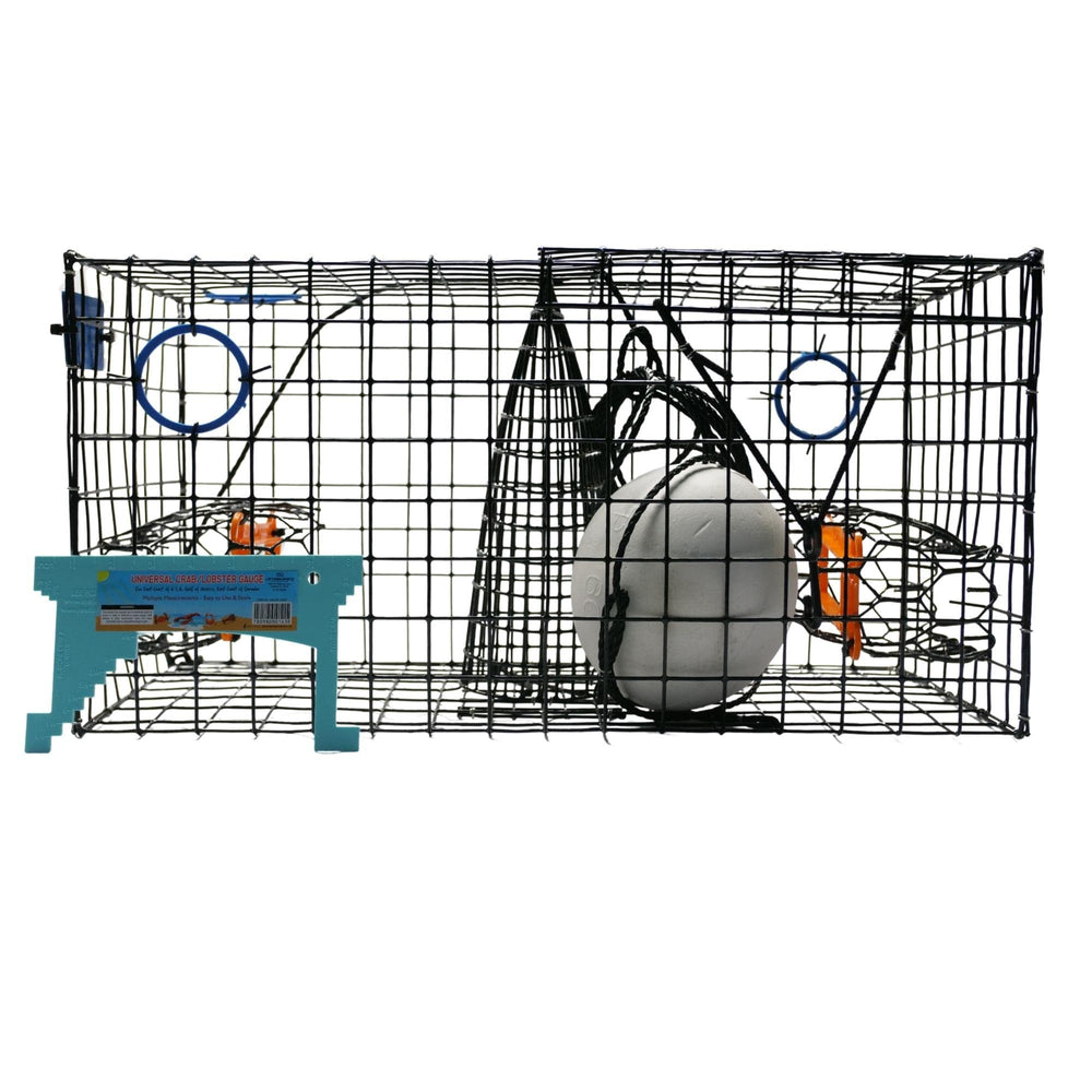 Maryland blue crab pot trap with PVC-coated wire mesh and two escape rings