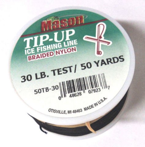 Mason Tackle Mason Tip-Up Line braided nylon in black, durable for ice fishing tip-ups.