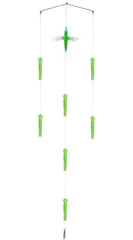 MasterPro squid spreader bar green 3 rings highlights high-visibility lures for attracting distant billfish.