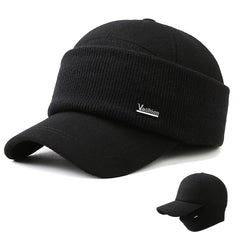 Mawjom warm winter cap in black, front view for outdoor warmth