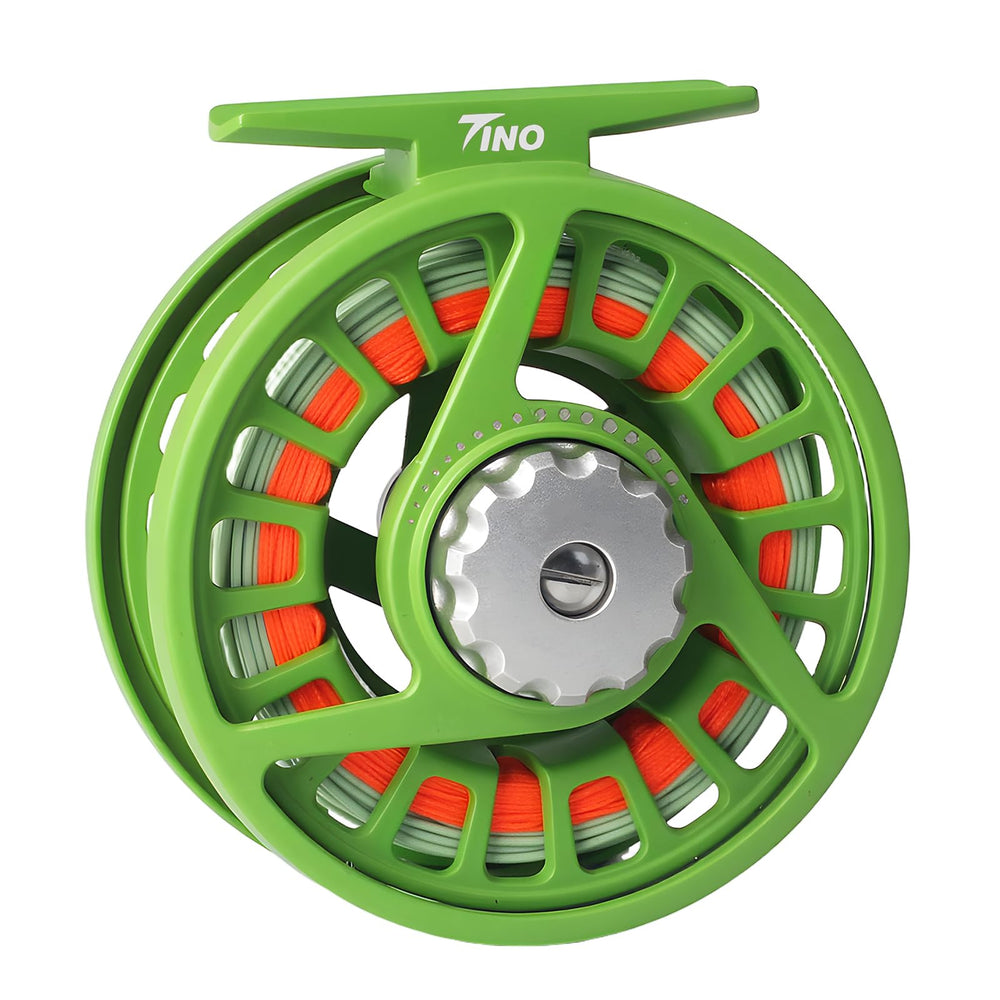 Maxcatch Tino reel front view shows the aluminum body for lightweight casting.