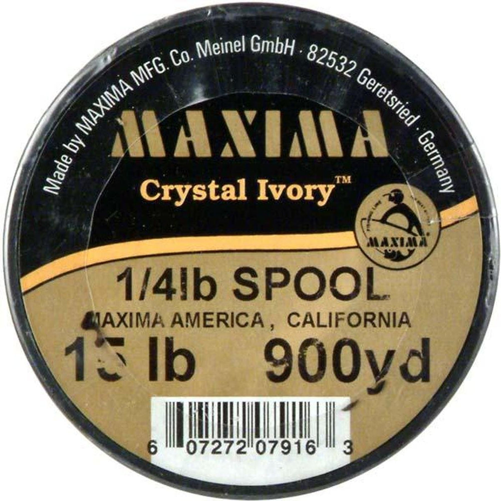 Maxima fishing line spool in crystal ivory, 15 lb, 900 yd, boosts visibility and smooth casting.