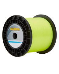 Maxima HV line yellow spool shown in full view, ideal for drift fishing visibility.