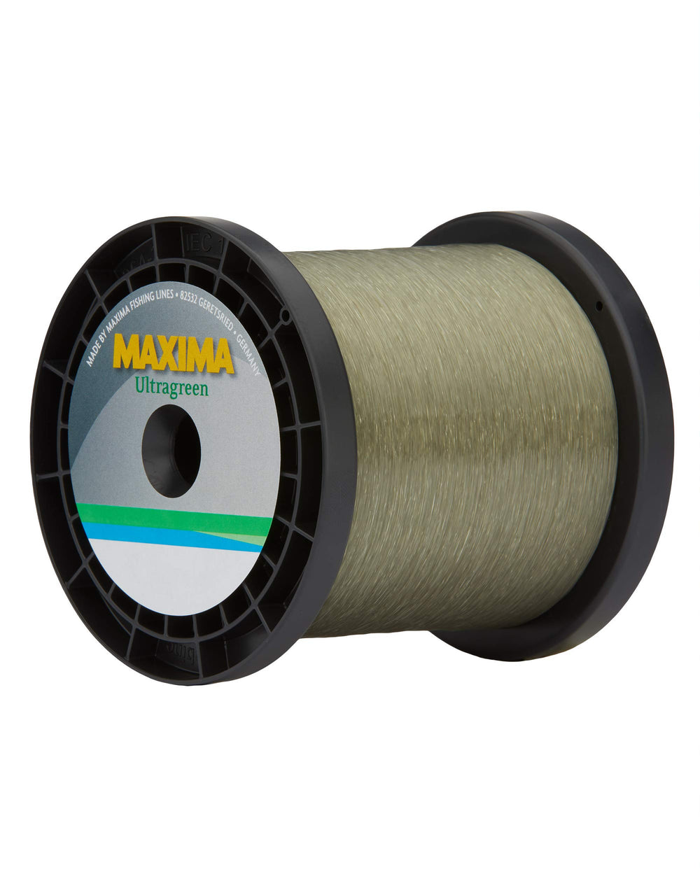 Maxima Ultragreen bulk-6lb bottle showing moss-green fishing line with abrasion resistance for tough runs