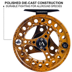 M MAXIMUMCATCH ECO large arbor reel left-right switch enables quick hand retrieval changes.