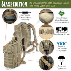 Maxpedition Falcon-II exterior MOLLE webbing for versatile attachment options.
