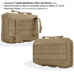 Maxpedition Individual First Aid Pouch Khaki internal mesh organizers help separate supplies