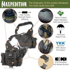 Maxpedition Jumbo Versipack concealed carry compartment for discreet storage.