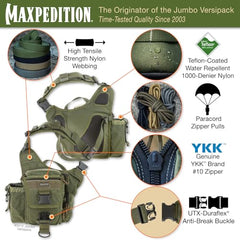 Maxpedition Jumbo Versipack front loop field lets you personalize with morale patches.