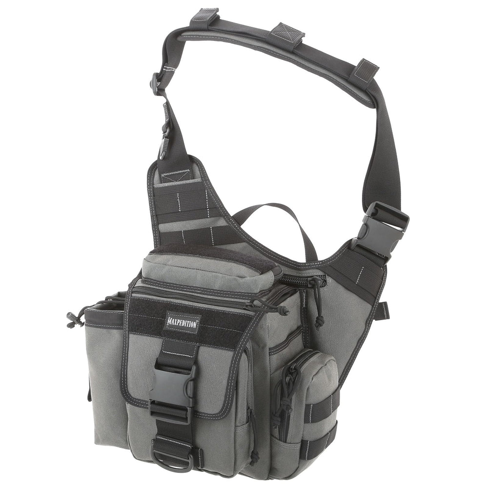 Maxpedition Jumbo Versipack front view in Wolf Gray for durable daily carry.