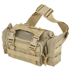 Maxpedition Proteus Versipack Khaki opened to show organized compartments for quick access.