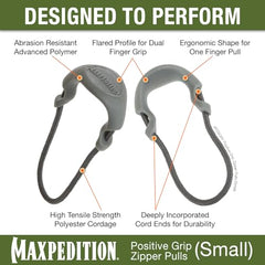 Small gray zipper pull attached to a zipper slider (5-10 mm)