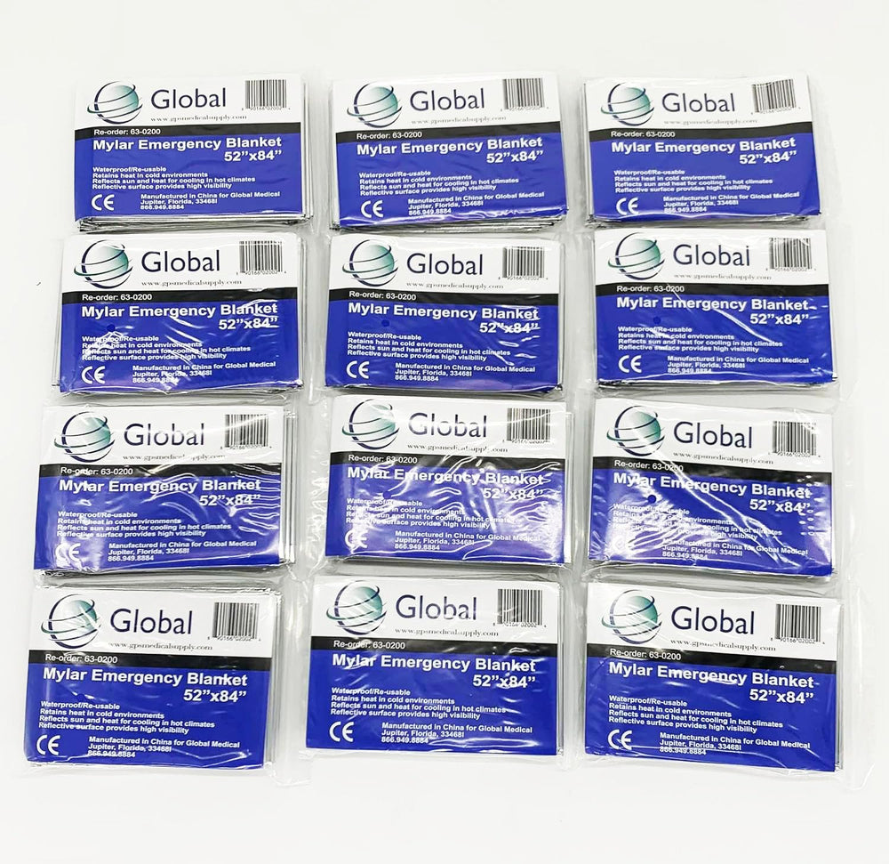 Medical Sales Supply emergency Mylar blanket twelve-pack ready for outdoor first aid and survival use.