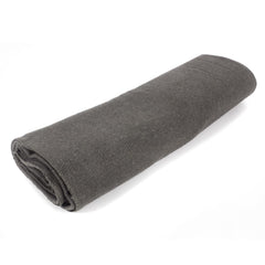 MediTac grey warm wool blanket fire-retardant tag detail.