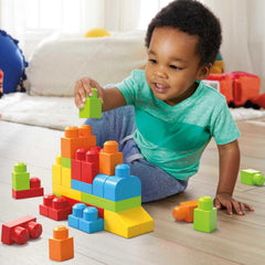 Mega Bloks Let's Build! Easy-grip blocks support little hands during safe, creative play.