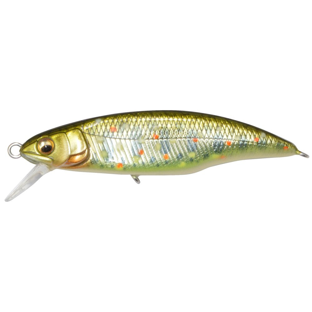 Megabass 36648 Great Hunting 50 FS front view shows slim flat-side profile for native trout