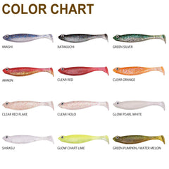 Megabass Hazedong Shad SW 3 Glow Chart Lime in-water action enhances lure visibility.