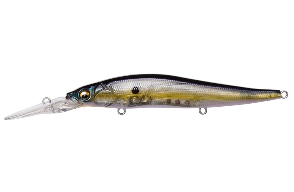 Megabass Ito Vision 110+2 deep-diving jerkbait in action, ideal for reaching subsurface bass around 12 feet.