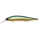Megabass X-80 Magnum+1 lure front view in GG Lime Gold OB for deep water casting
