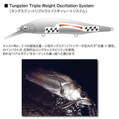 Megabass X-80 MAGNUM+1 sinking lure reaches depths to 9.5 ft for seabass and blue-water bites.