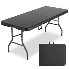 MEI&CO 6ft folding table top view with durable HDPE surface for outdoor dining.