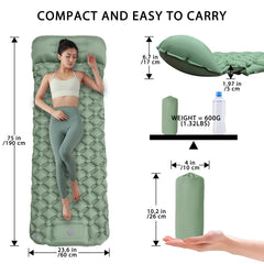 MEI&CO camping pad with built-in pillow offering neck support on outdoor sleep