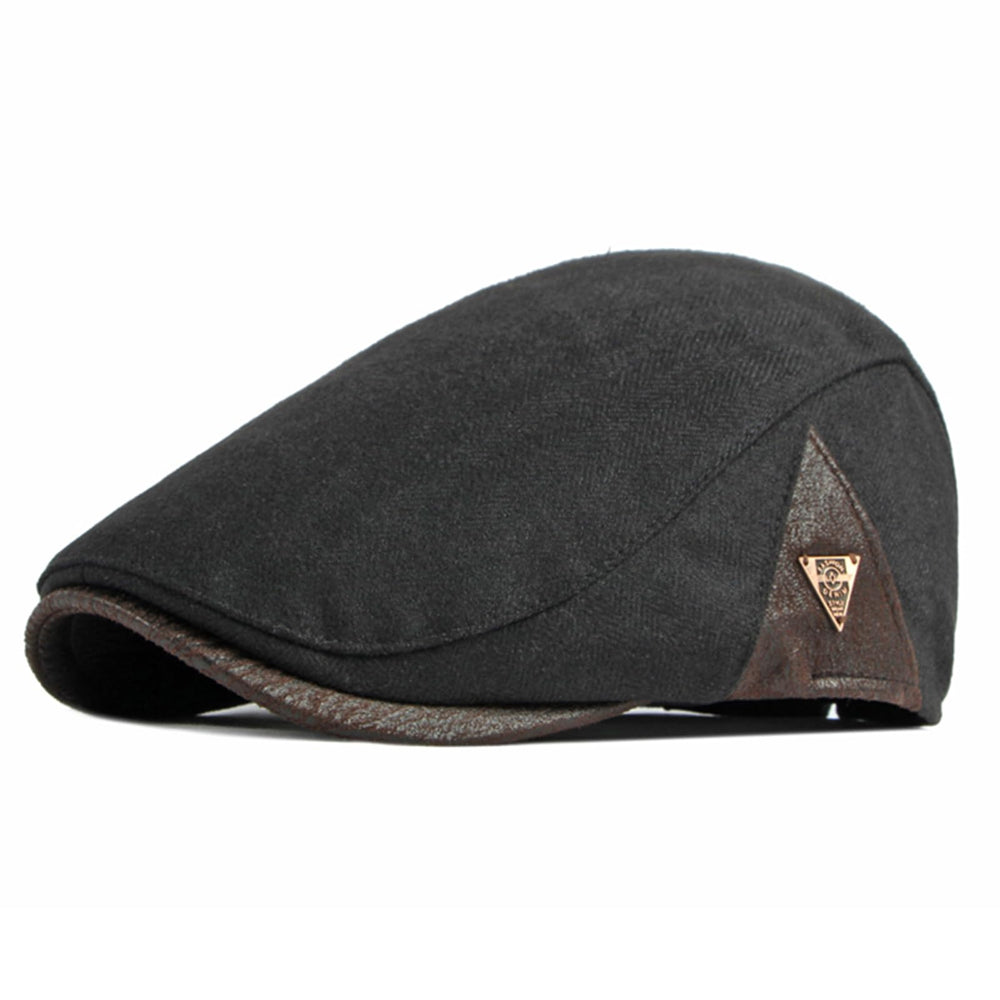 Meioro men's cotton newsboy hat in black, front view