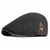 Meioro men's cotton newsboy hat in black, front view
