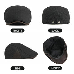 Casual black newsboy hat paired with autumn outfit