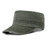 Front view of Meioro washed cotton military cap in army green