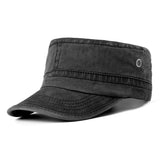 Meioro Washed Cotton Military Cap Black - Front View