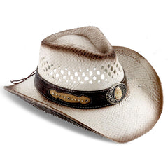Front view of classic straw men's western cowboy hat
