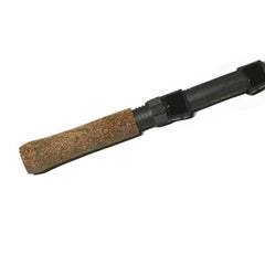 Wood-colored finish on fishing rod cork handle