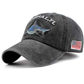 Men's Original FL Shark Hat in black denim with embroidered shark and American flag