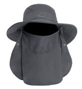 360-degree protection sun hat with neck flap in dark gray.