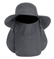 360-degree protection sun hat with neck flap in dark gray.