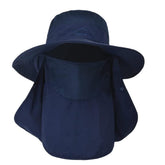 Men's sun hat with neck flap in navy blue, UPF 50+