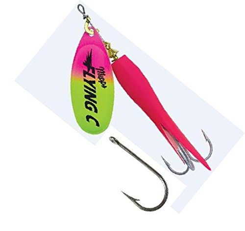 Mepps Flying C lure in hot pink chart for high visibility and action